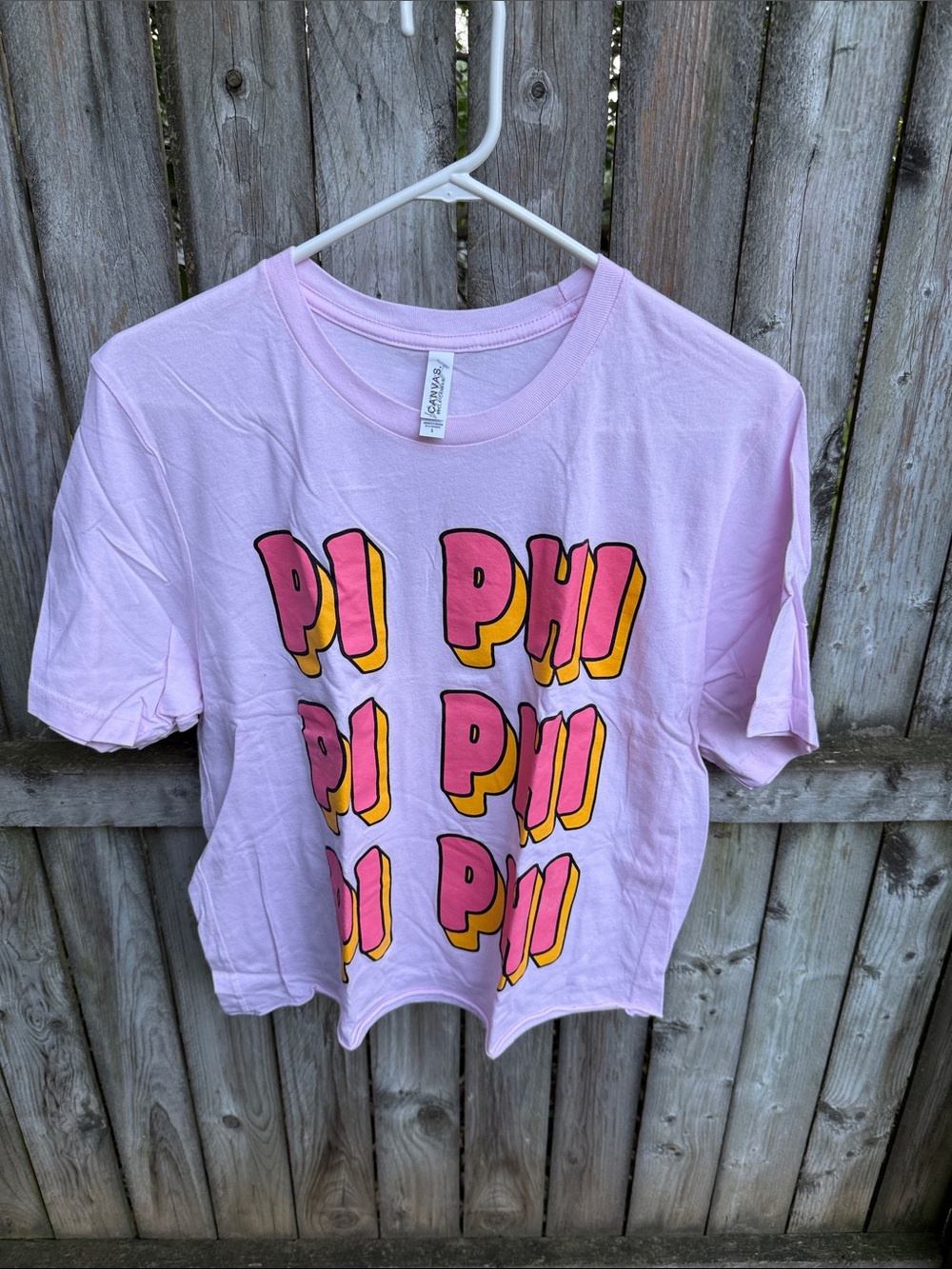 Pi Phi Pi Beta Phi Sorority Crop Tee Rush pink crew neck short sleeve L